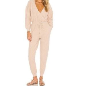 L Space‎ Coastin Jogger Jumpsuit Tan Beige Pockets Drawstring Waist XL NWT Comfy